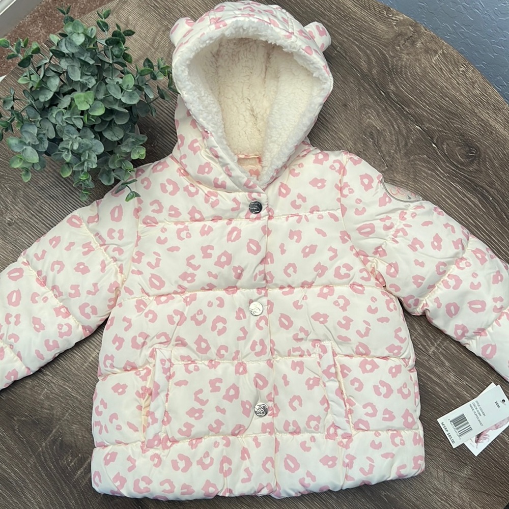 New Jessica Simpson Baby Girl Ivory animal Print Puffer Jacket - Size 18M & 24M
